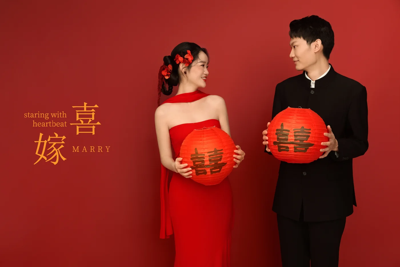 中式红色婚纱照
